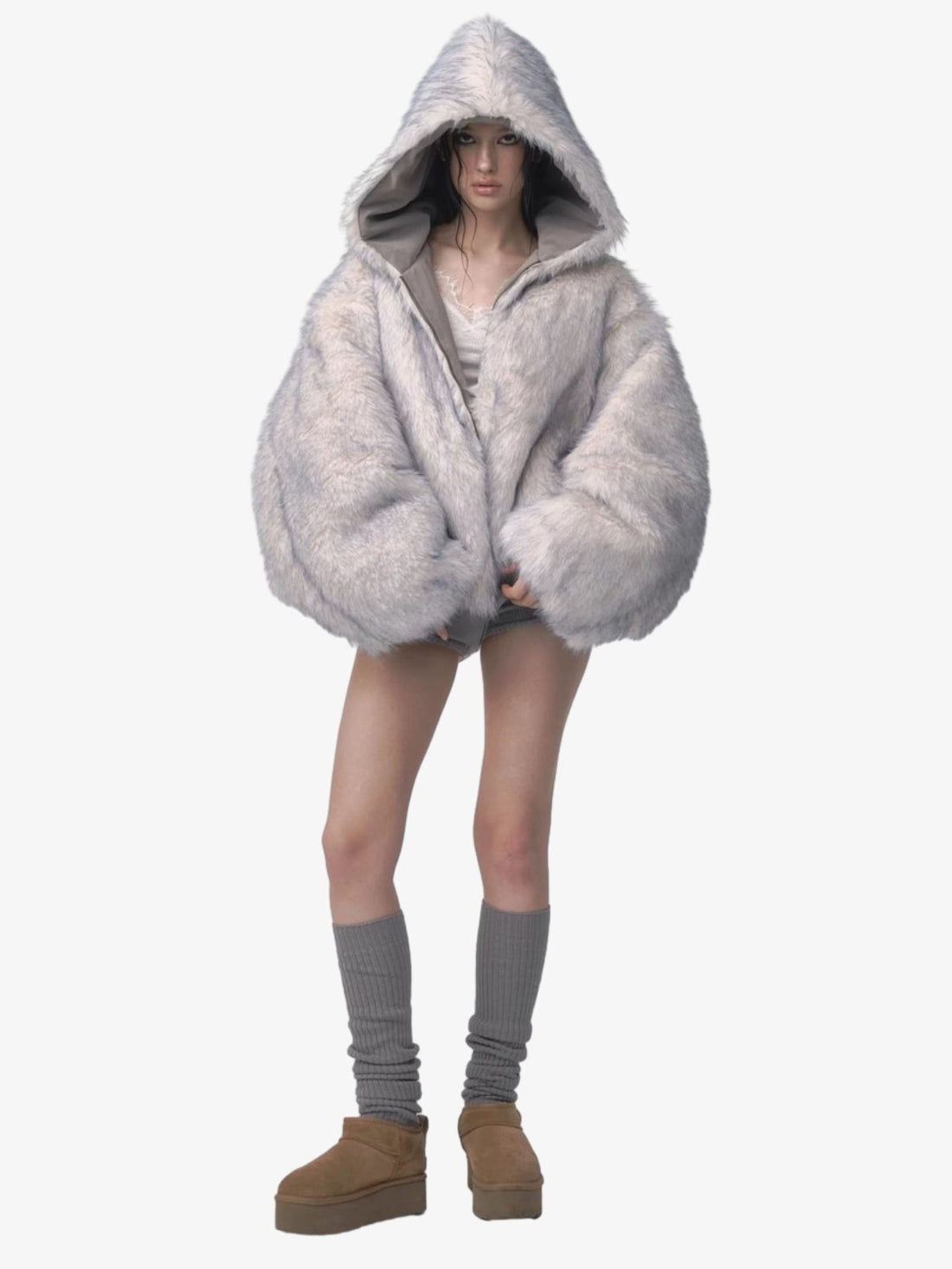 Oversize Çift Taraflı Peluş Hoodie Ceket