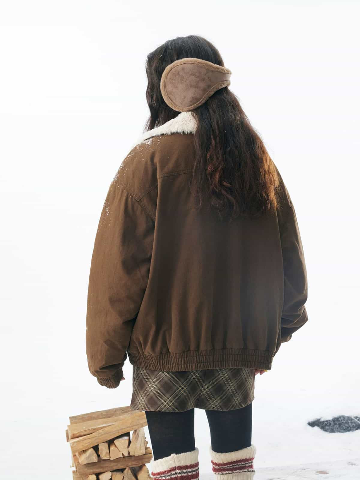 Retro Kadife Kürklü Yaka Bomber | Toka Detaylı