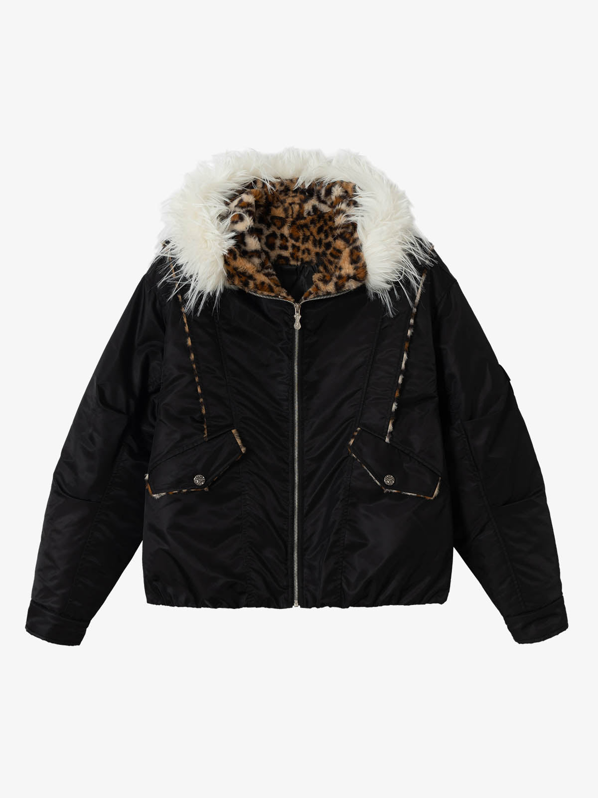 Retro Kürklü Yaka Bomber | Leopar İç Astar