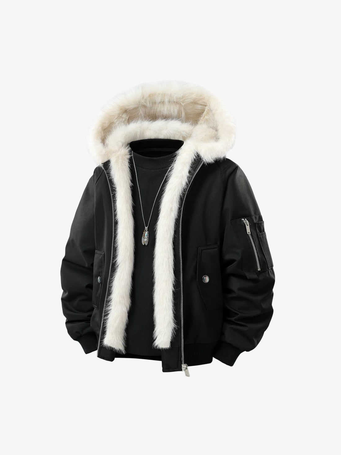 Retro Kontrast Kürklü Bomber Ceket | Kapitone