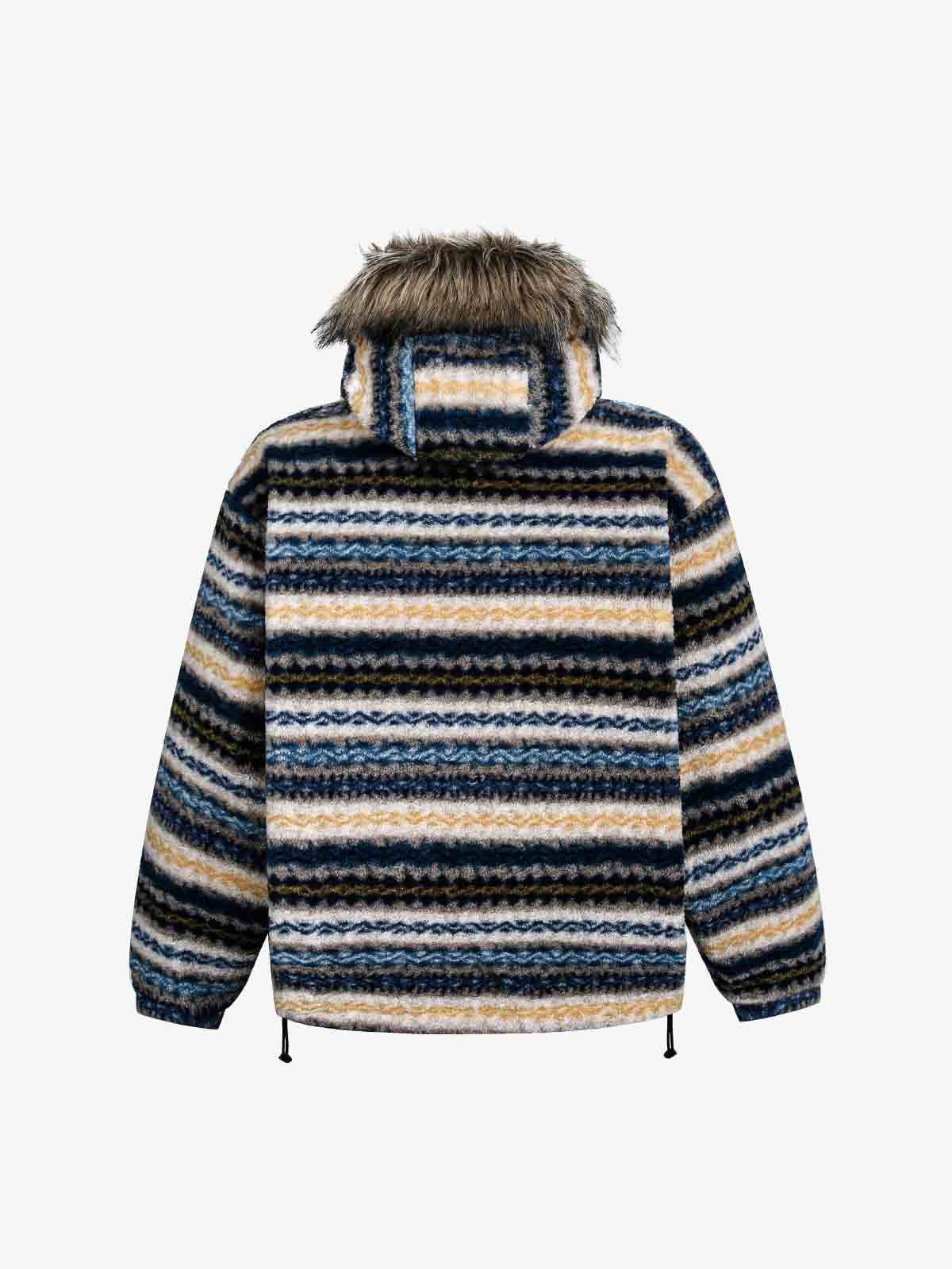 Çift Taraflı Retro Şeritli Suni Kürklü Yakalı Mont | Unisex Kışlık Shearling Ceket