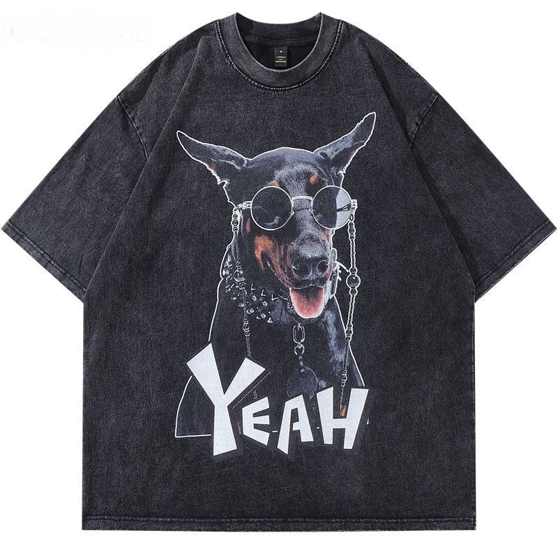 Yıkanmış Cool Doberman Oversize Tişört