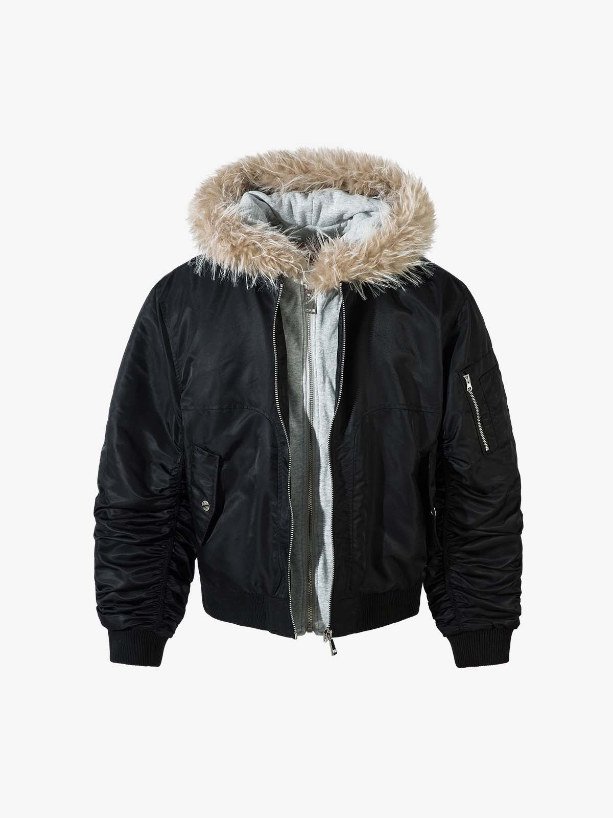 Vintage Kürklü Kapüşonlu Şişme Bomber Ceket