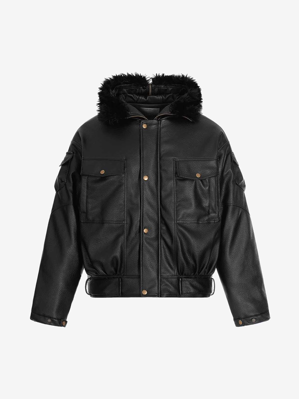 Çıkarılabilir Kürklü PU Bomber Ceket | Çok Cepli