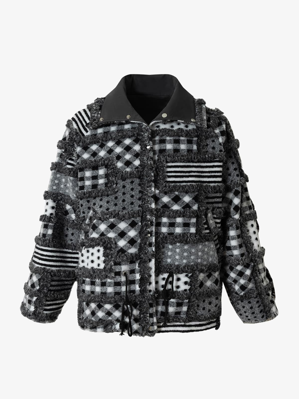 Vintage Sherpa Ceket | Ekose Puantiye Çift Taraflı