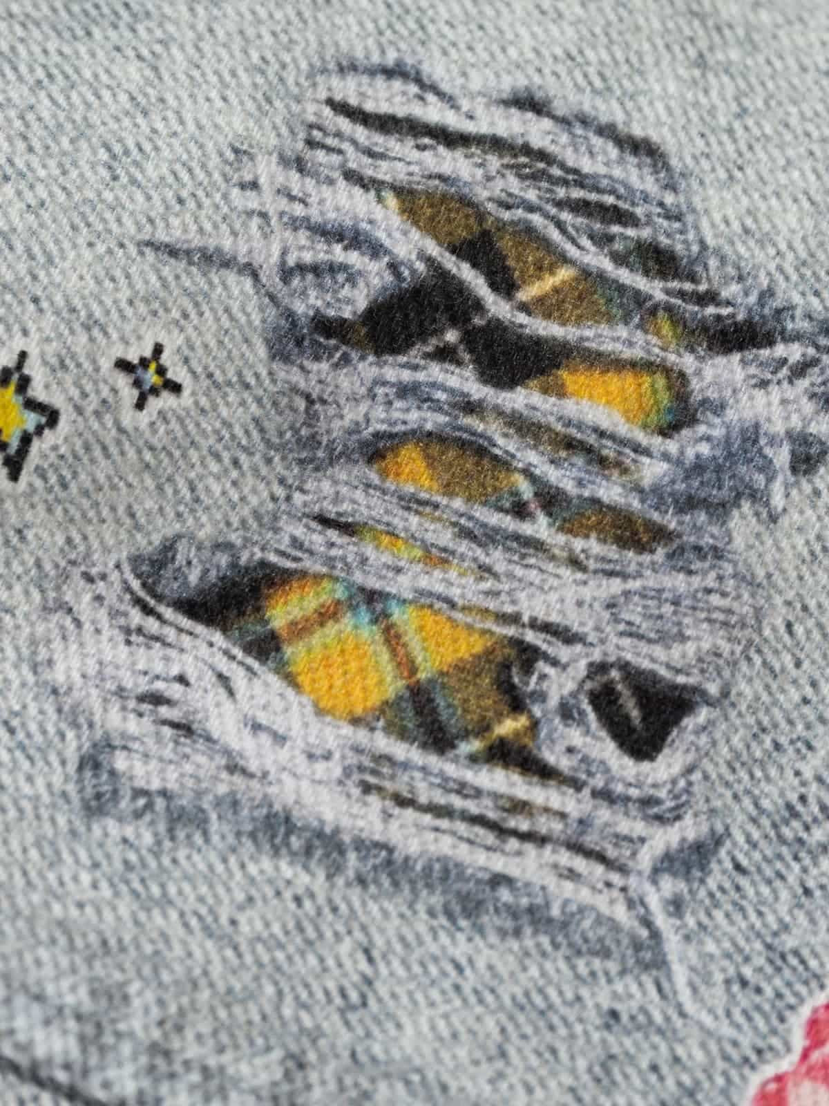 İllüzyon Denim Baskılı Ceket | Dik Yaka