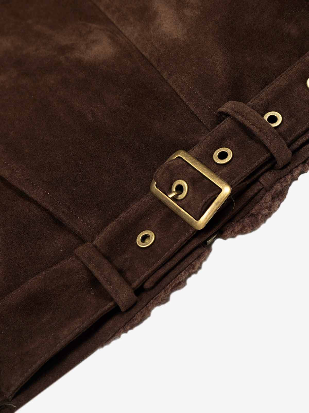 Asimetrik Retro Süet Mont | Yün Astar ve Yüksek Yaka