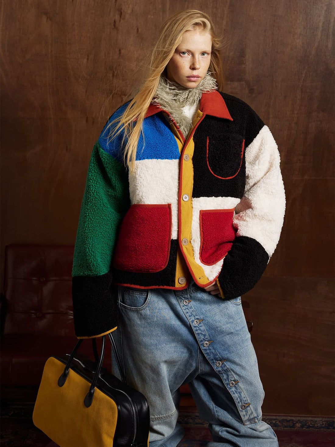 Vintage Geometrik Patchwork Ceket | Kuzu Yünü