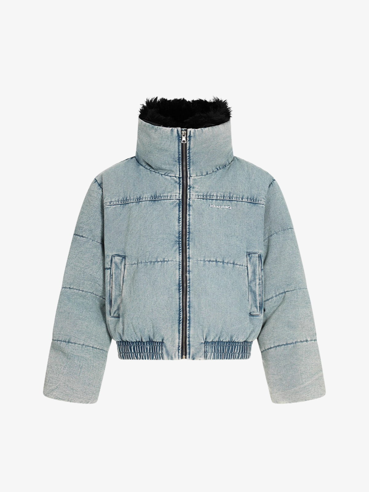 Retro Yıkamalı Denim Ceket | Kürklü Yaka