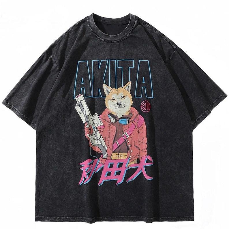 Akita T-Shirt Retro Yıkanmış Stil