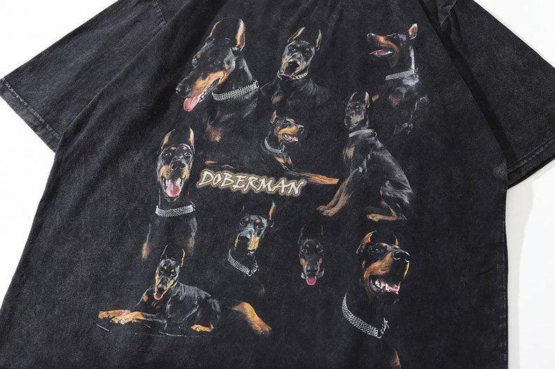 Doberman Yıkanmış Tişört Oversize Pamuk