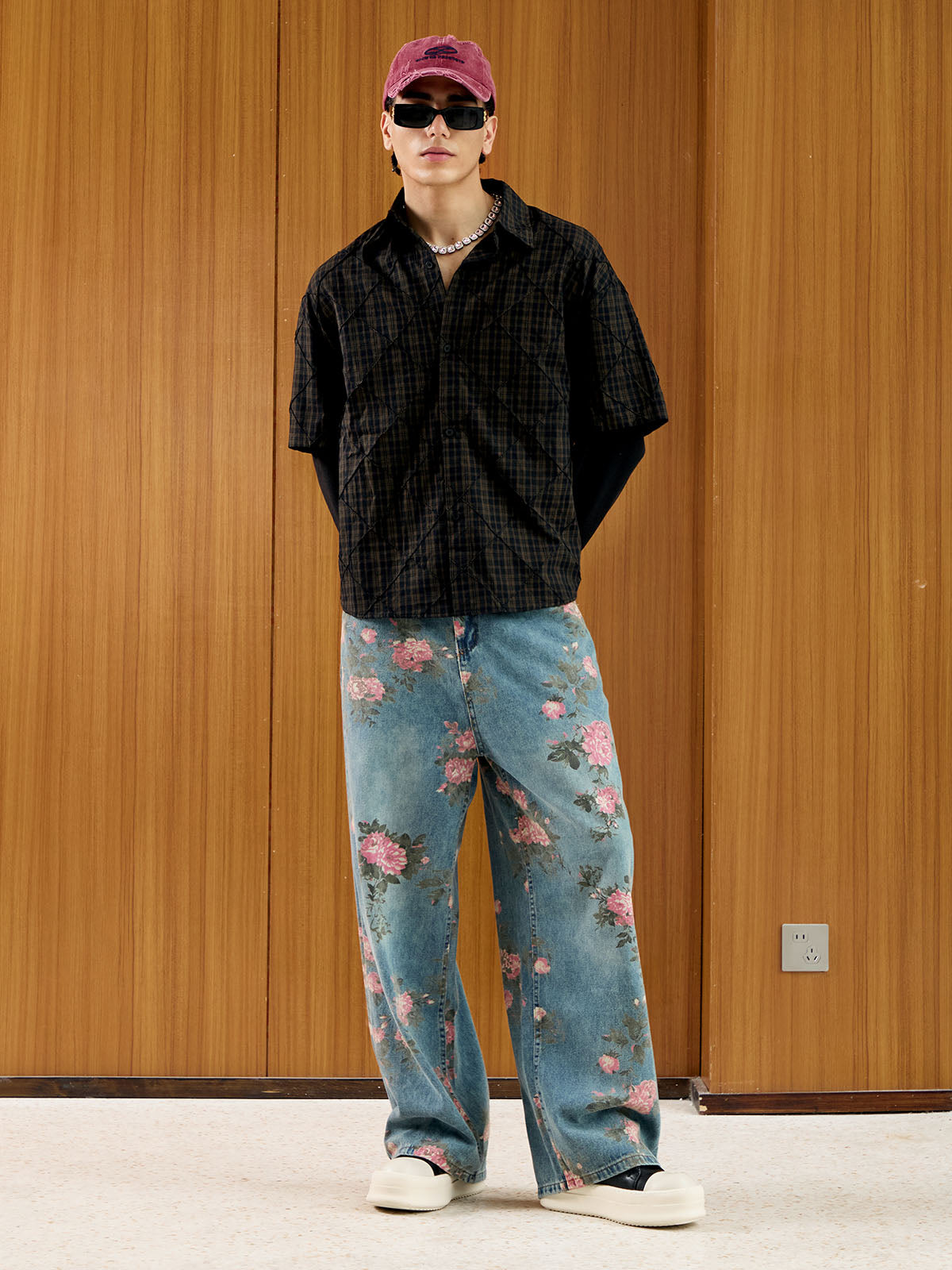 Retro Çiçek Baskılı Straight Jean