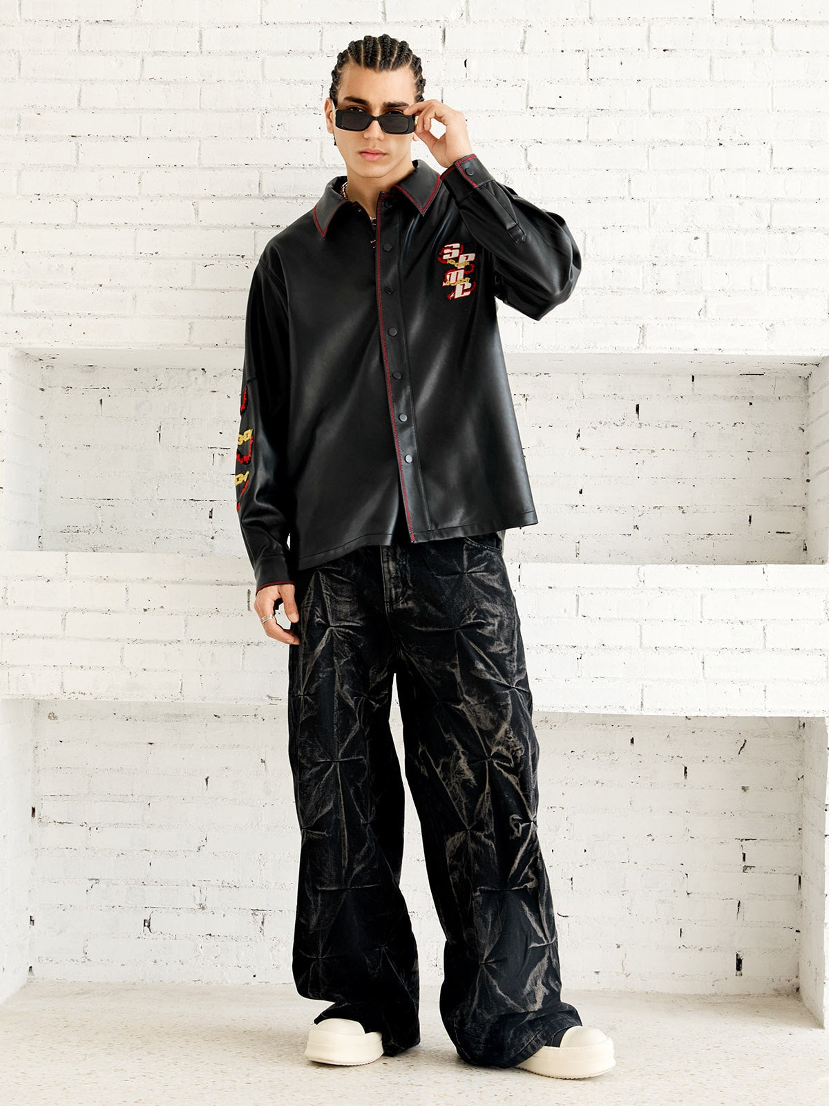 Denim Heavy Wash Distressed Pileli Baggy Jean