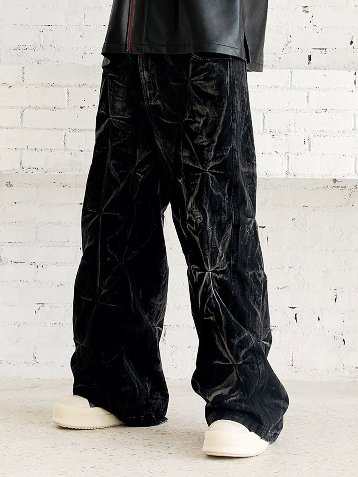 Denim Heavy Wash Distressed Pileli Baggy Jean