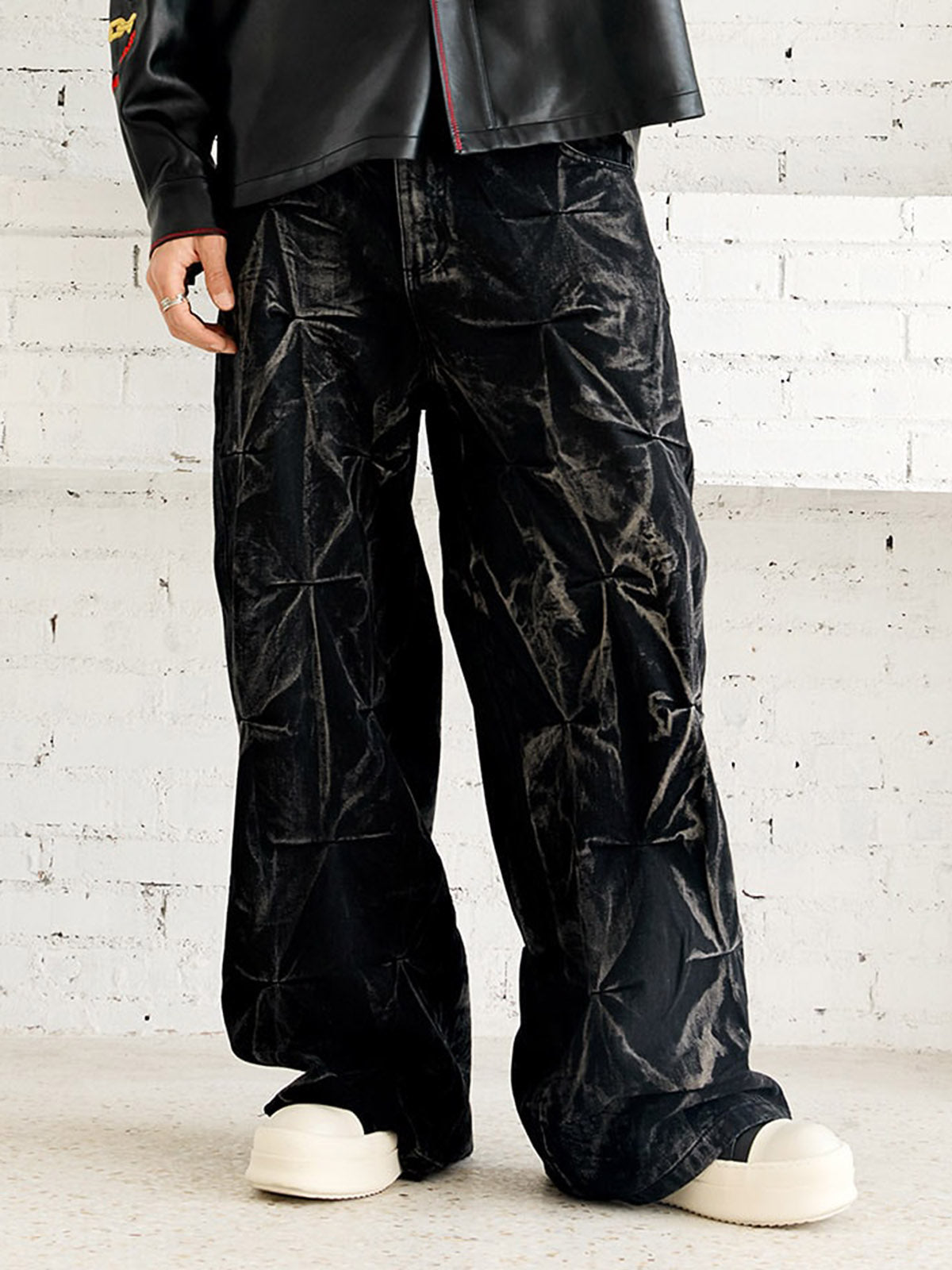 Denim Heavy Wash Distressed Pileli Baggy Jean