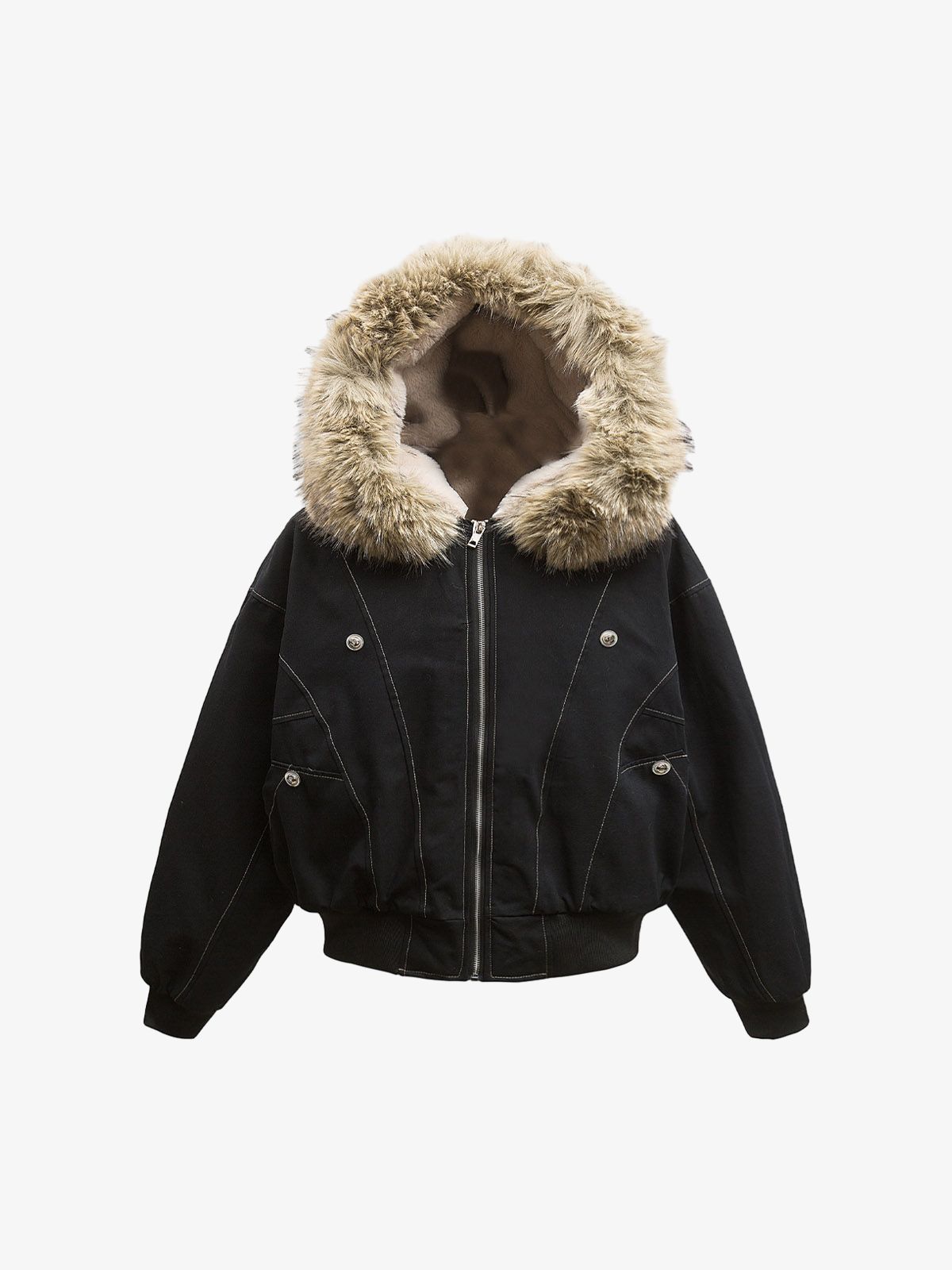 Faux Fur Astarlı Kapüşonlu Bomber Ceket