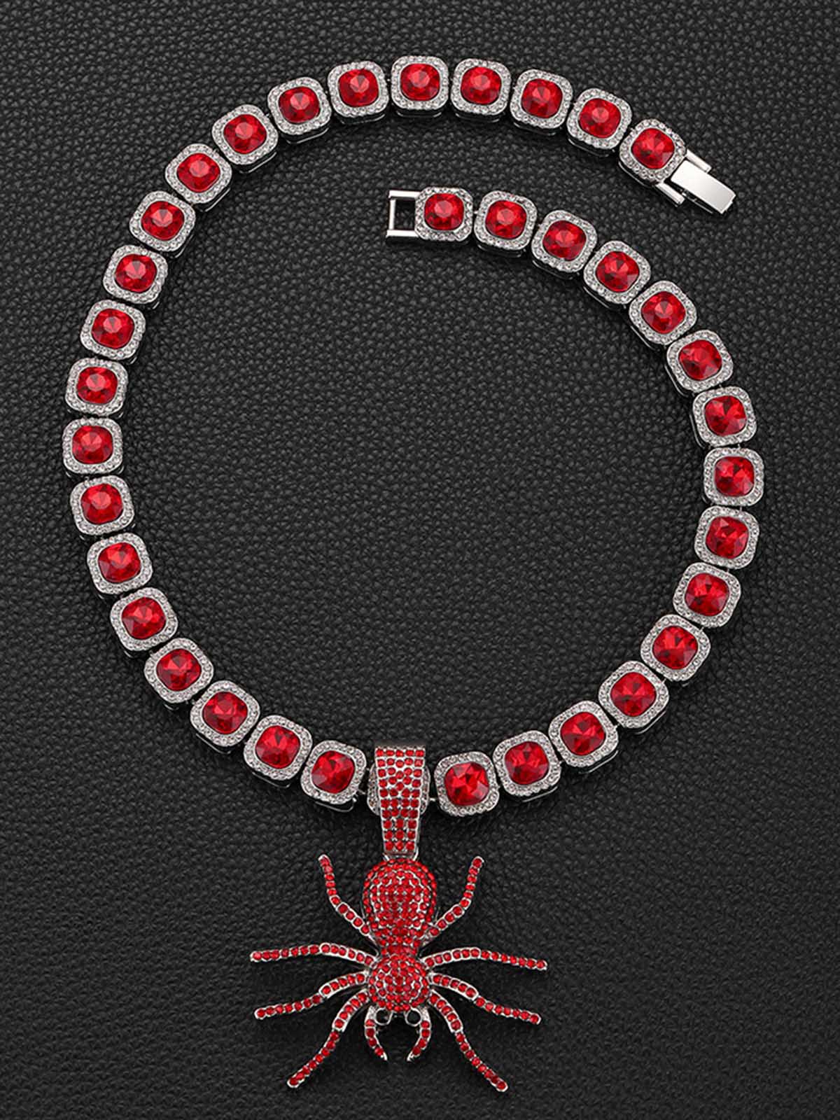 Punk Tarzı Özel Tasarım Red Spider Kolye