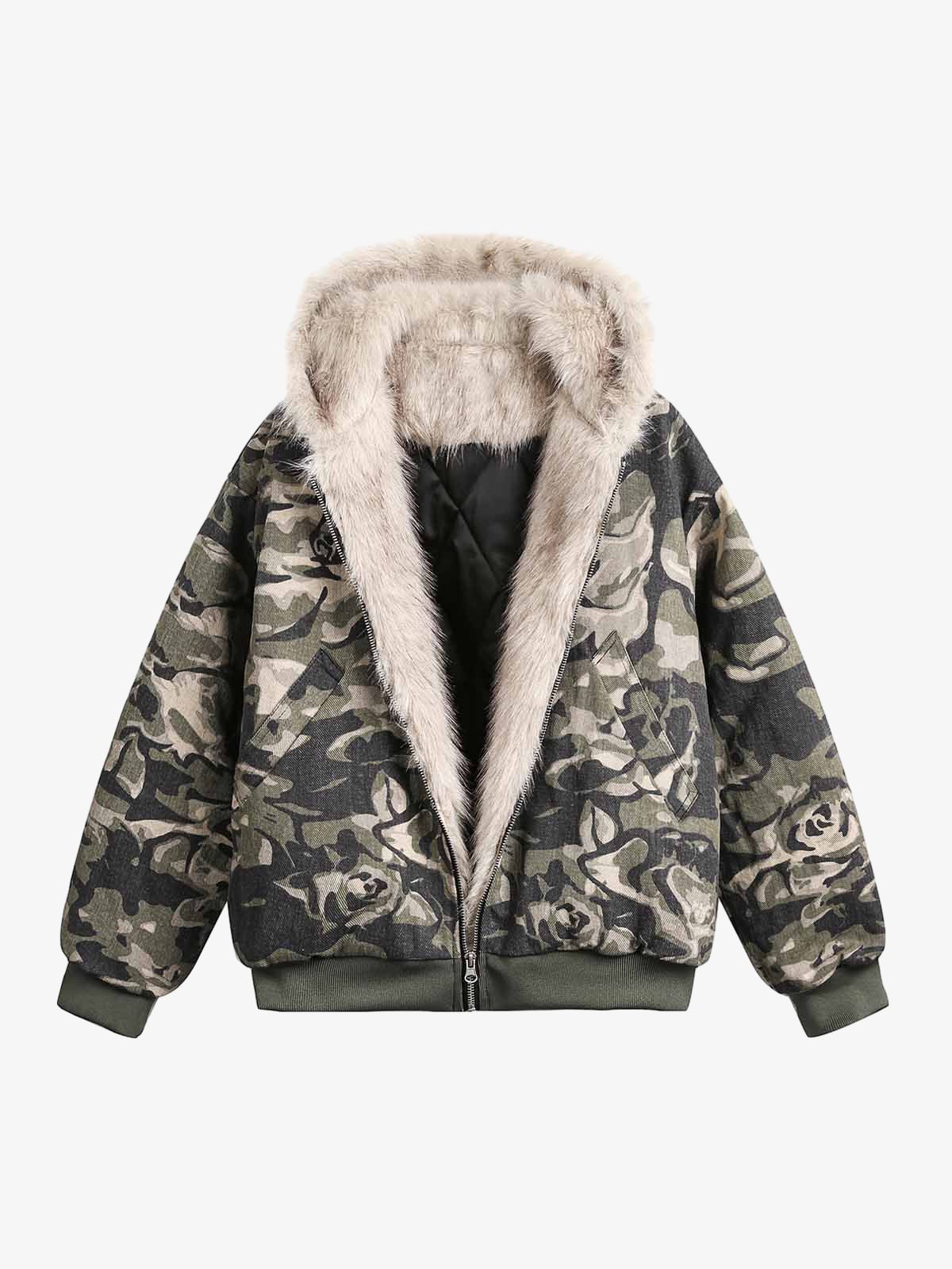 Fur Hooded Washed Cotton Ceket