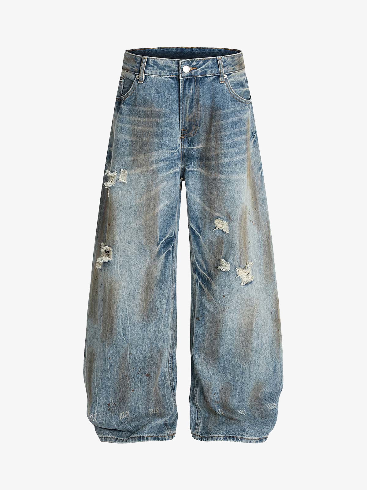 Eskitme Detaylı Ripped Barrel Jean