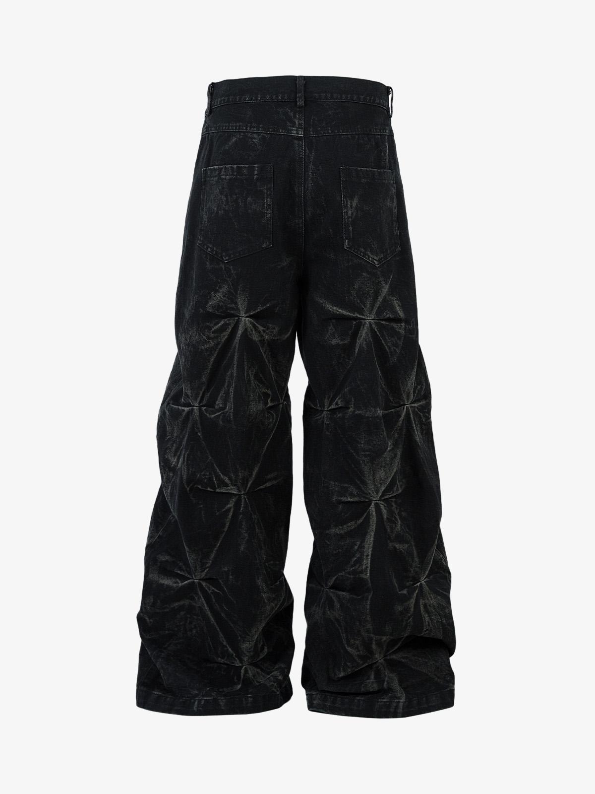 Denim Heavy Wash Distressed Pileli Baggy Jean