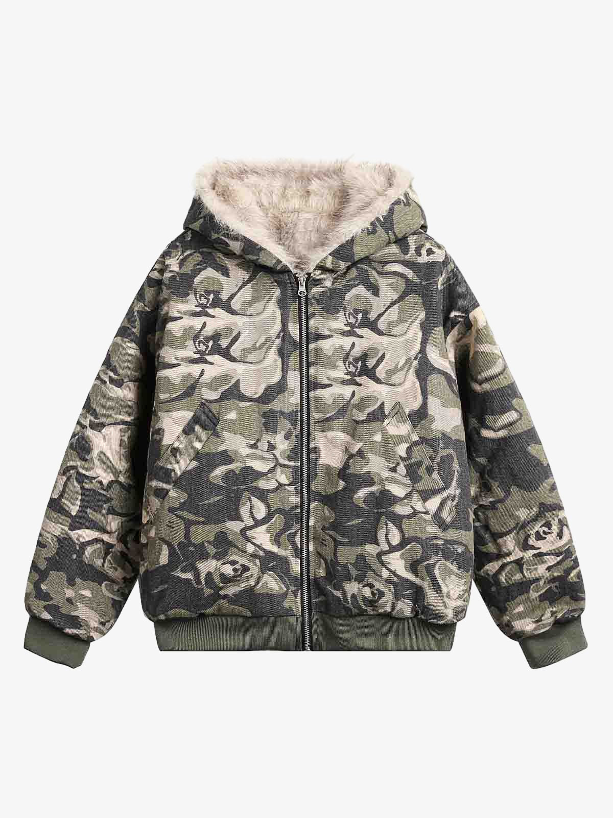 Fur Hooded Washed Cotton Ceket