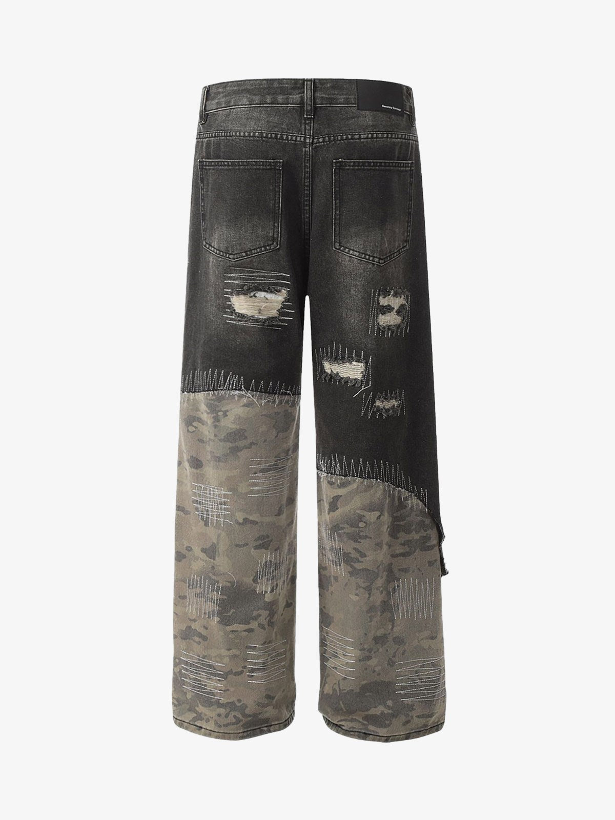Kamuflaj Yamalı Ripped Baggy Jean