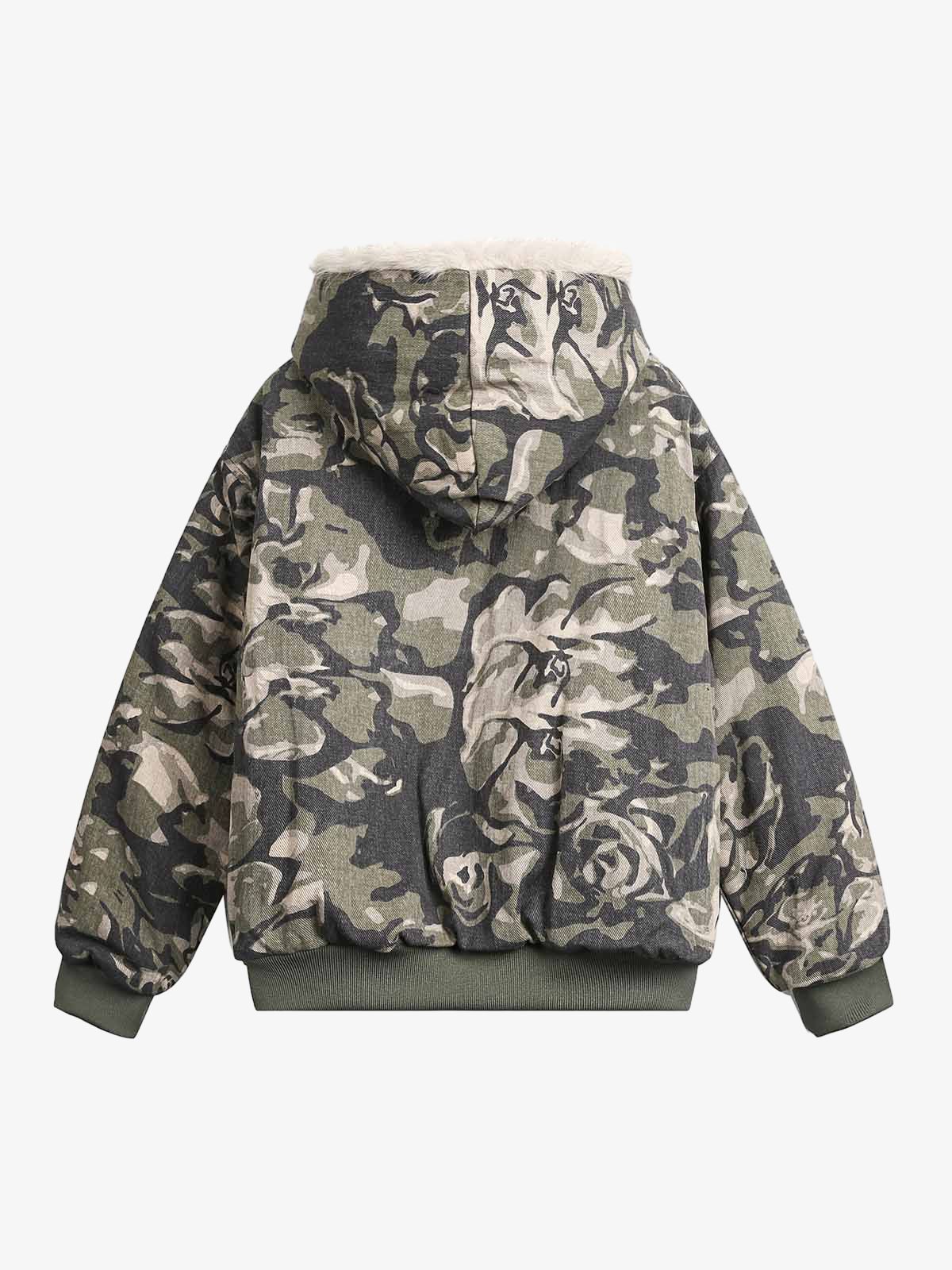 Fur Hooded Washed Cotton Ceket