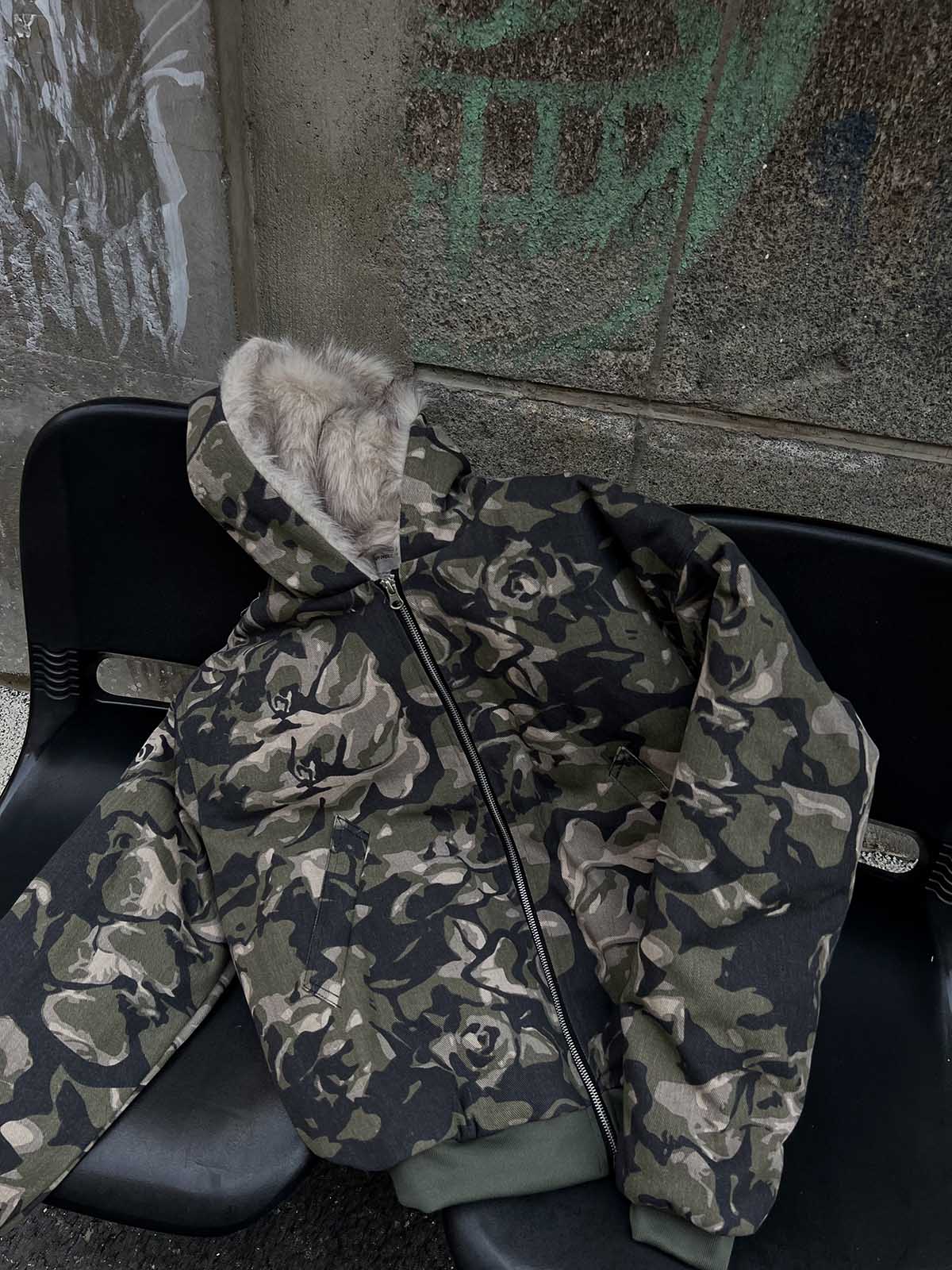 Fur Hooded Washed Cotton Ceket