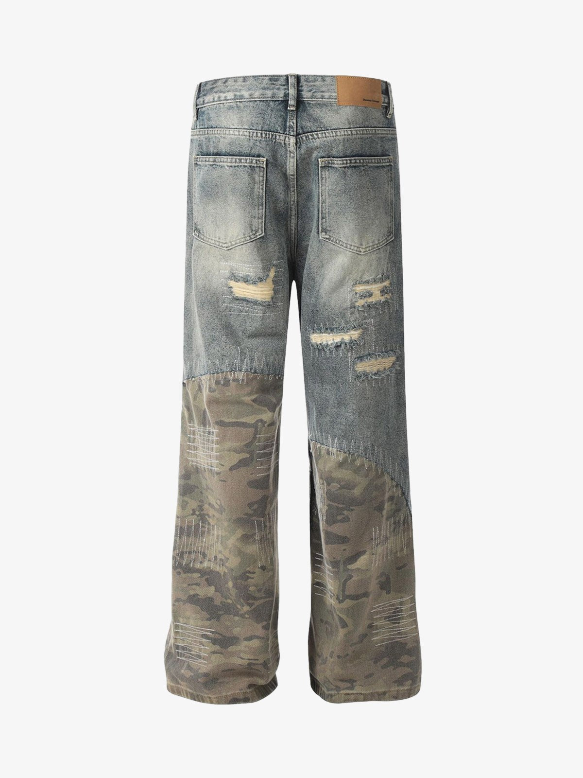 Kamuflaj Yamalı Ripped Baggy Jean