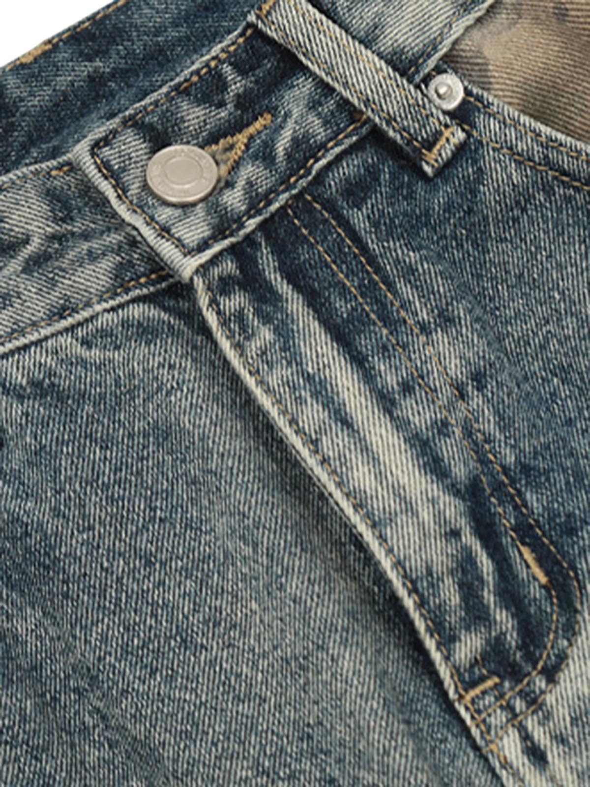 Kamuflaj Yamalı Ripped Baggy Jean