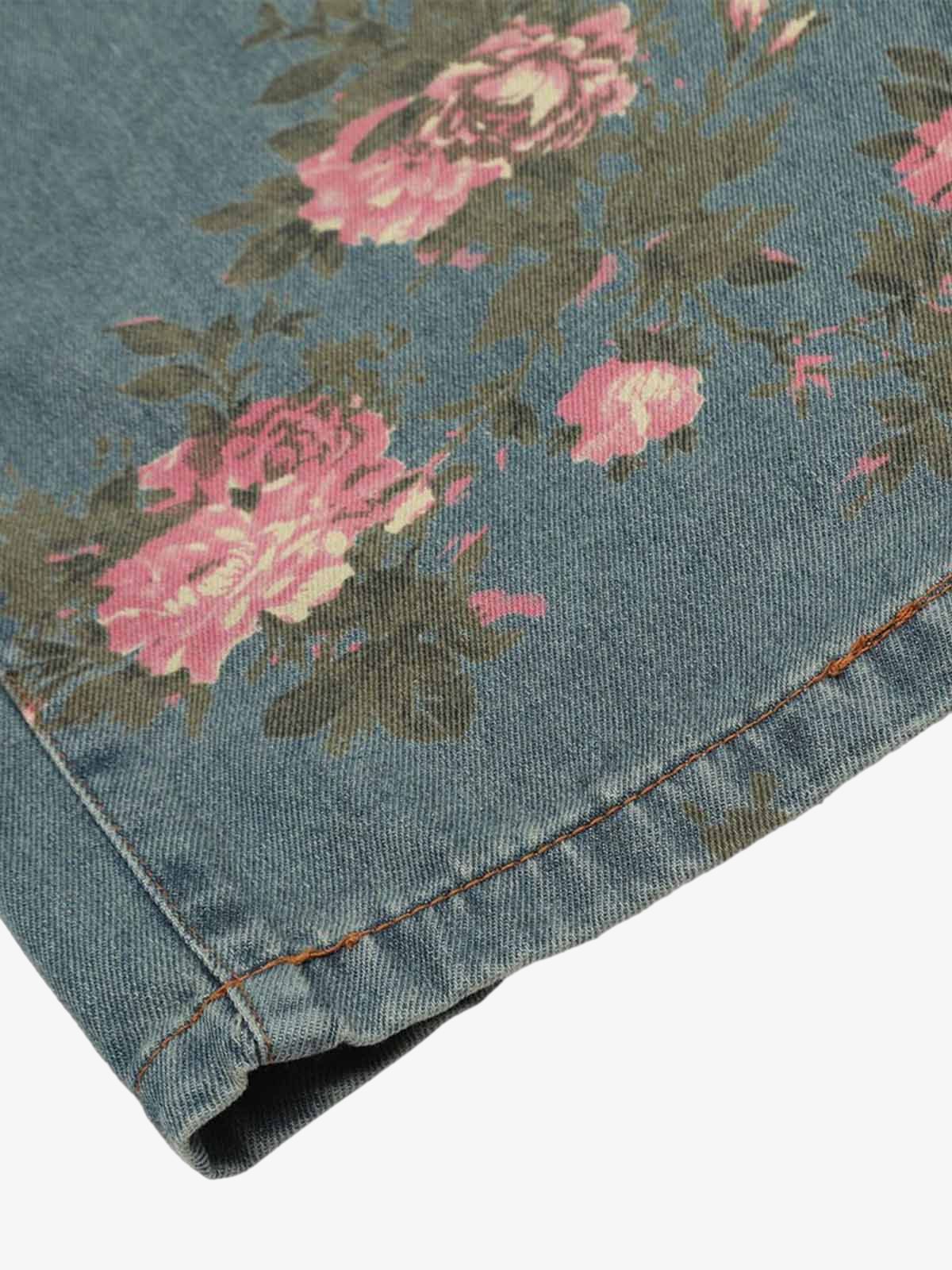 Retro Çiçek Baskılı Straight Jean