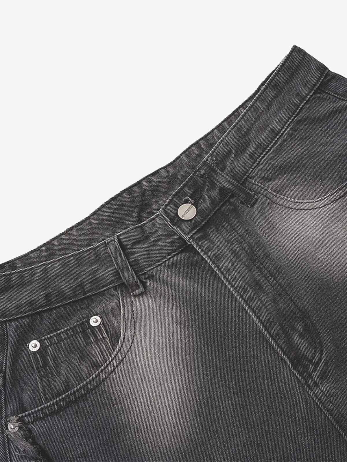 Raw Edge Tasarımlı Yıpratmalı Barrel Jean