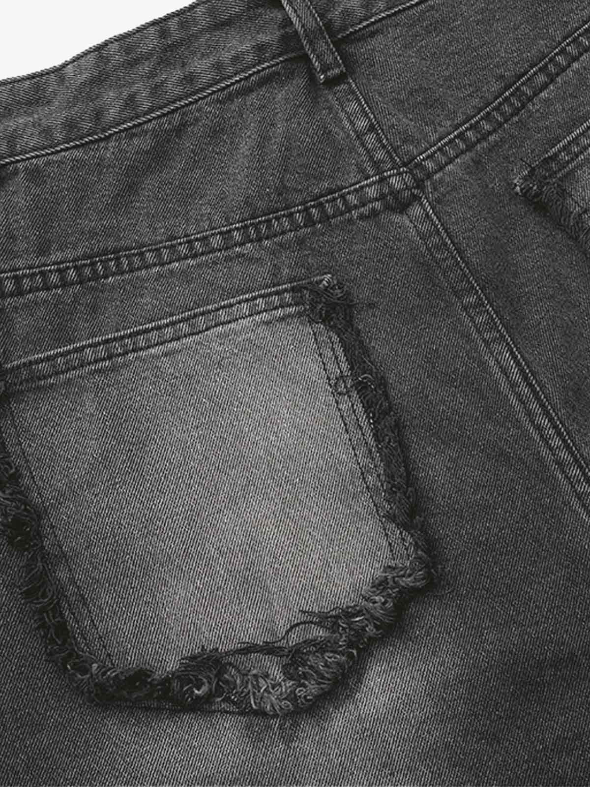 Raw Edge Tasarımlı Yıpratmalı Barrel Jean