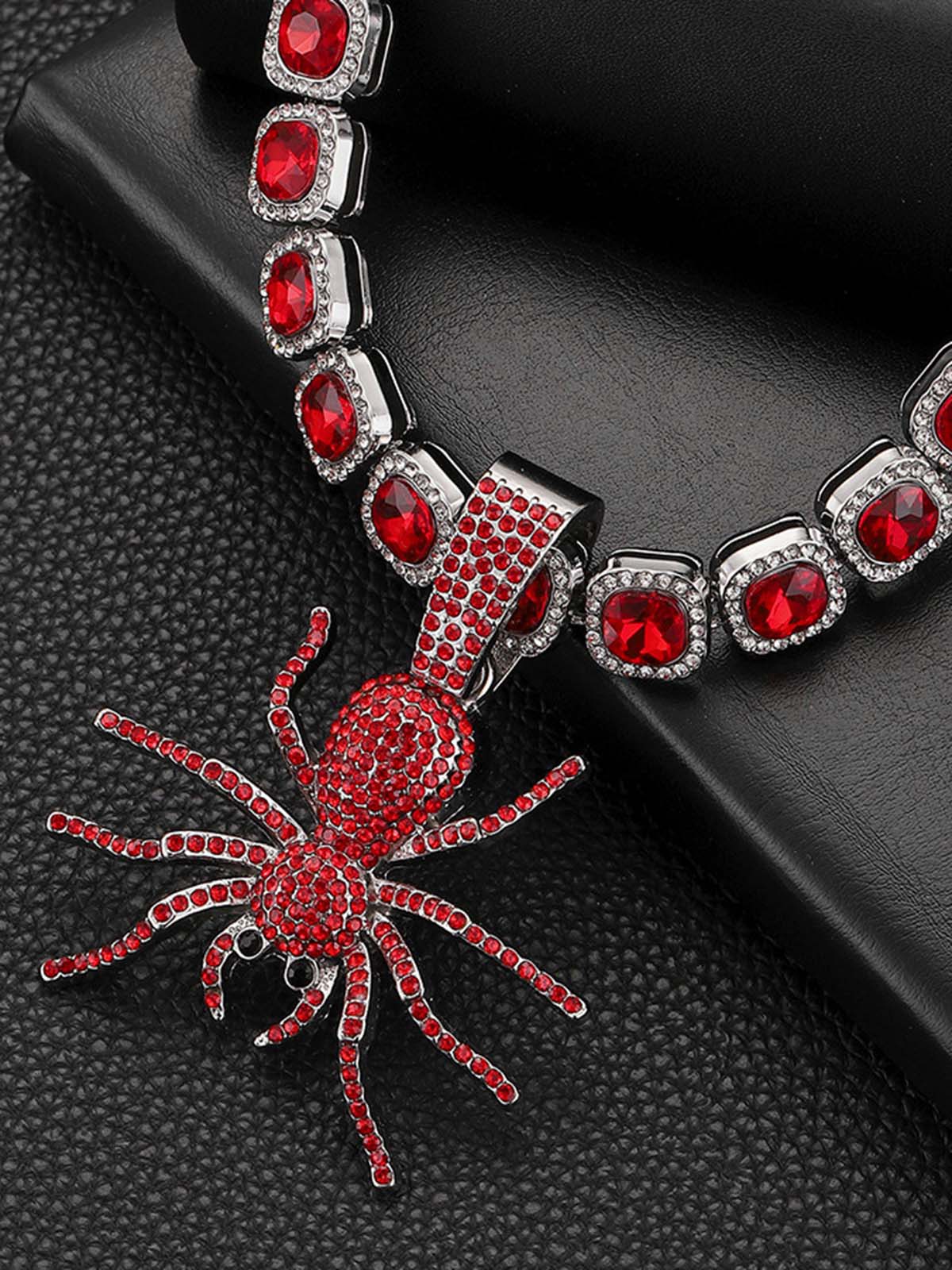 Punk Tarzı Özel Tasarım Red Spider Kolye