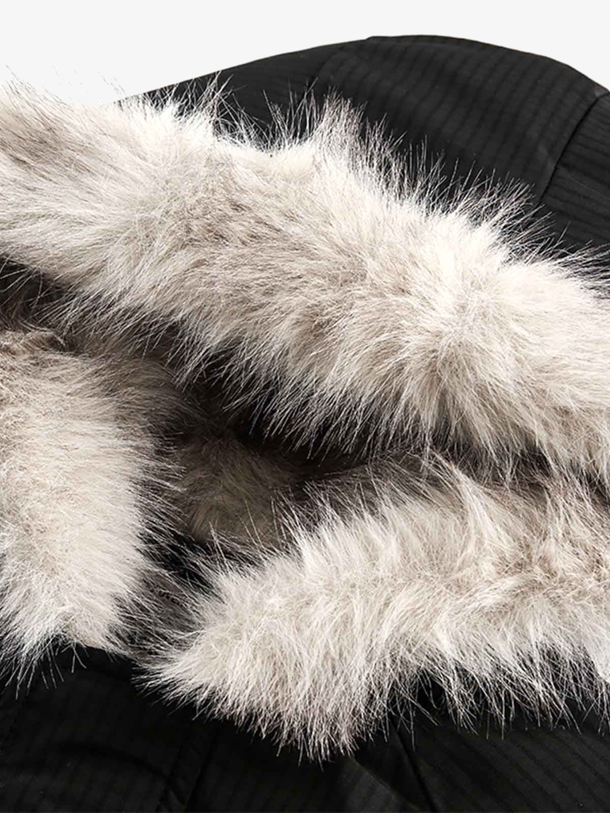 Retro Kürklü Kapüşonlu Fleece Bomber Ceket