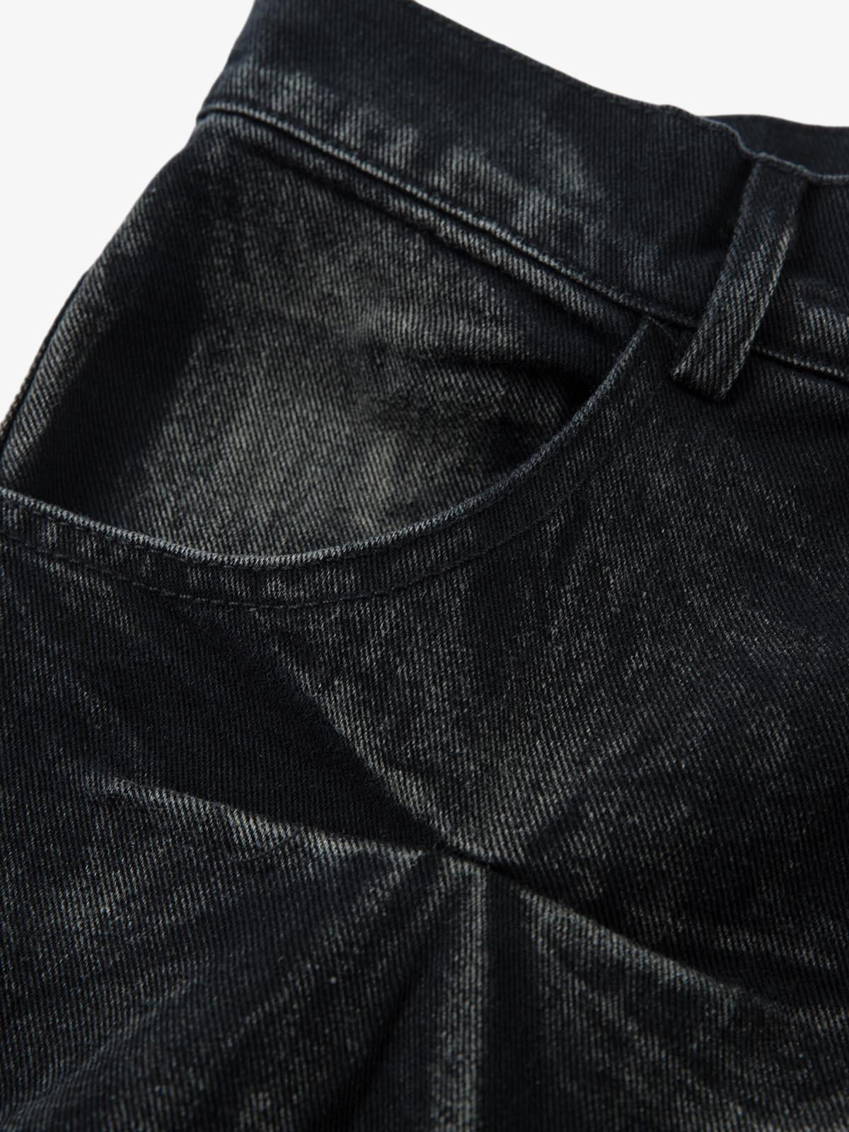 Denim Heavy Wash Distressed Pileli Baggy Jean