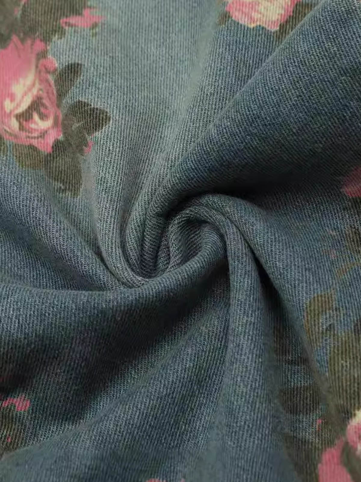 Retro Çiçek Baskılı Straight Jean
