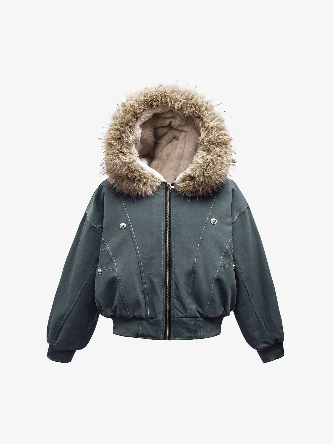 Faux Fur Astarlı Kapüşonlu Bomber Ceket