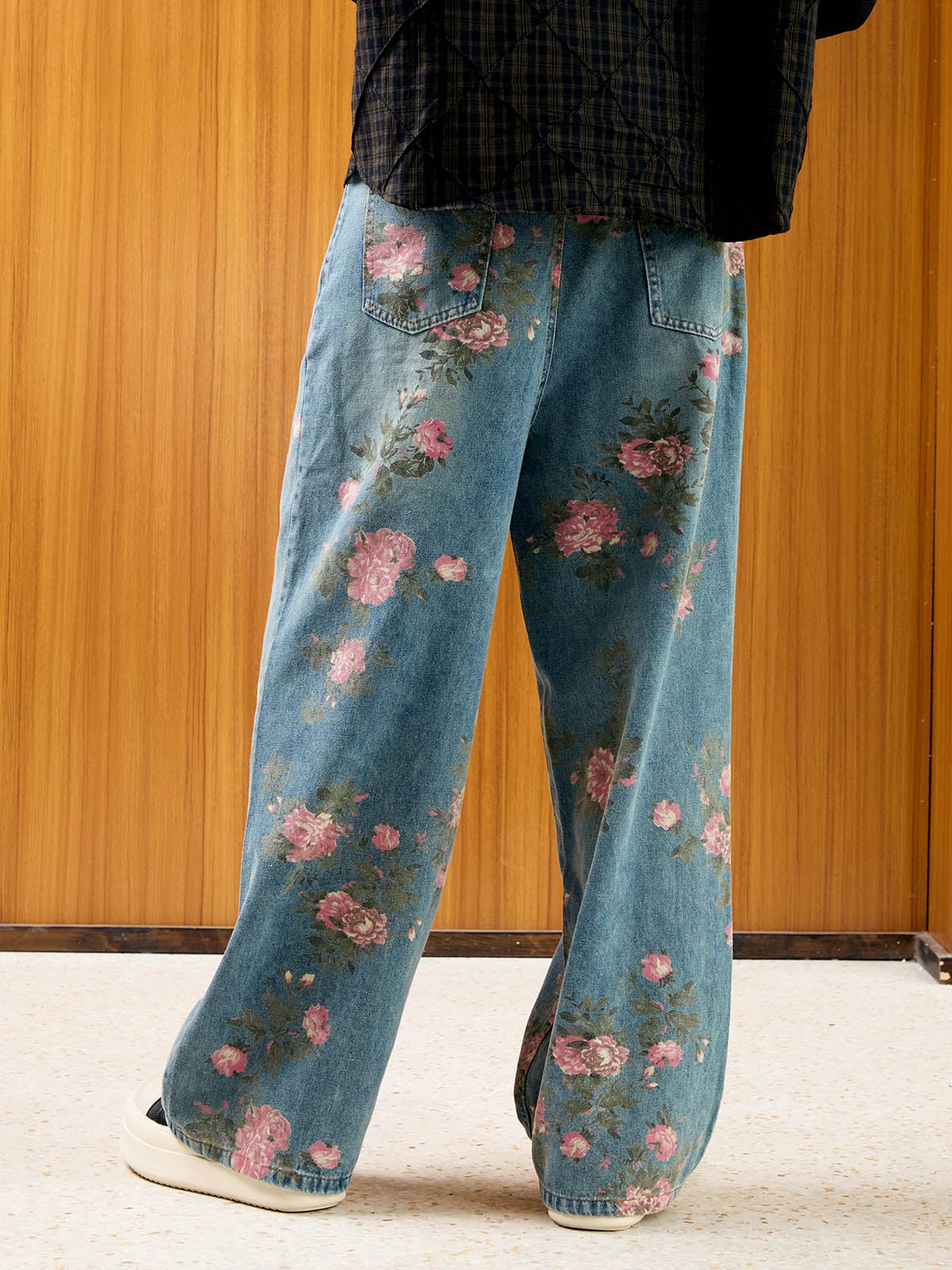 Retro Çiçek Baskılı Straight Jean