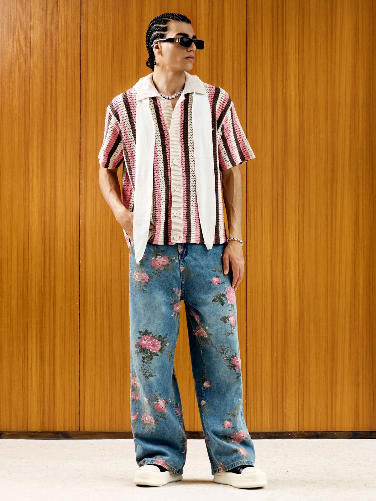 Retro Çiçek Baskılı Straight Jean