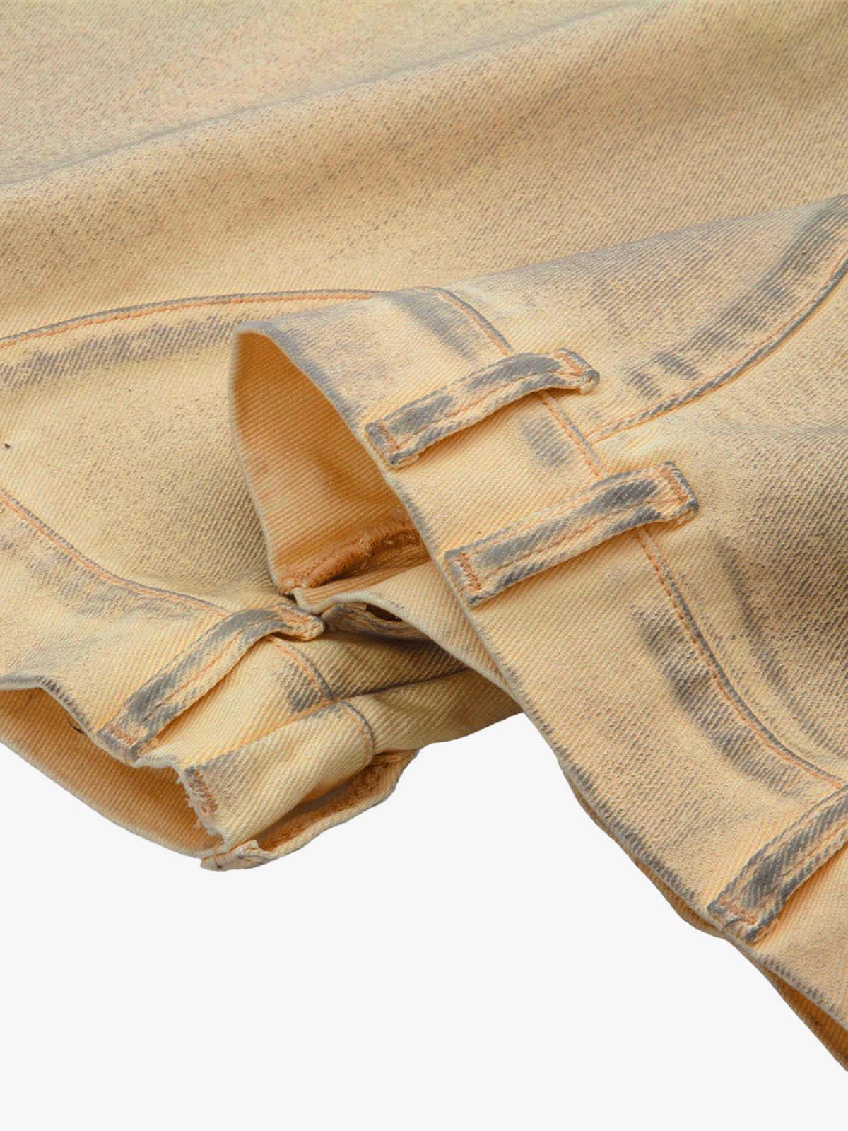 Yıkamalı Eskitme Çıkarılabilir Şallı Barrel Jean