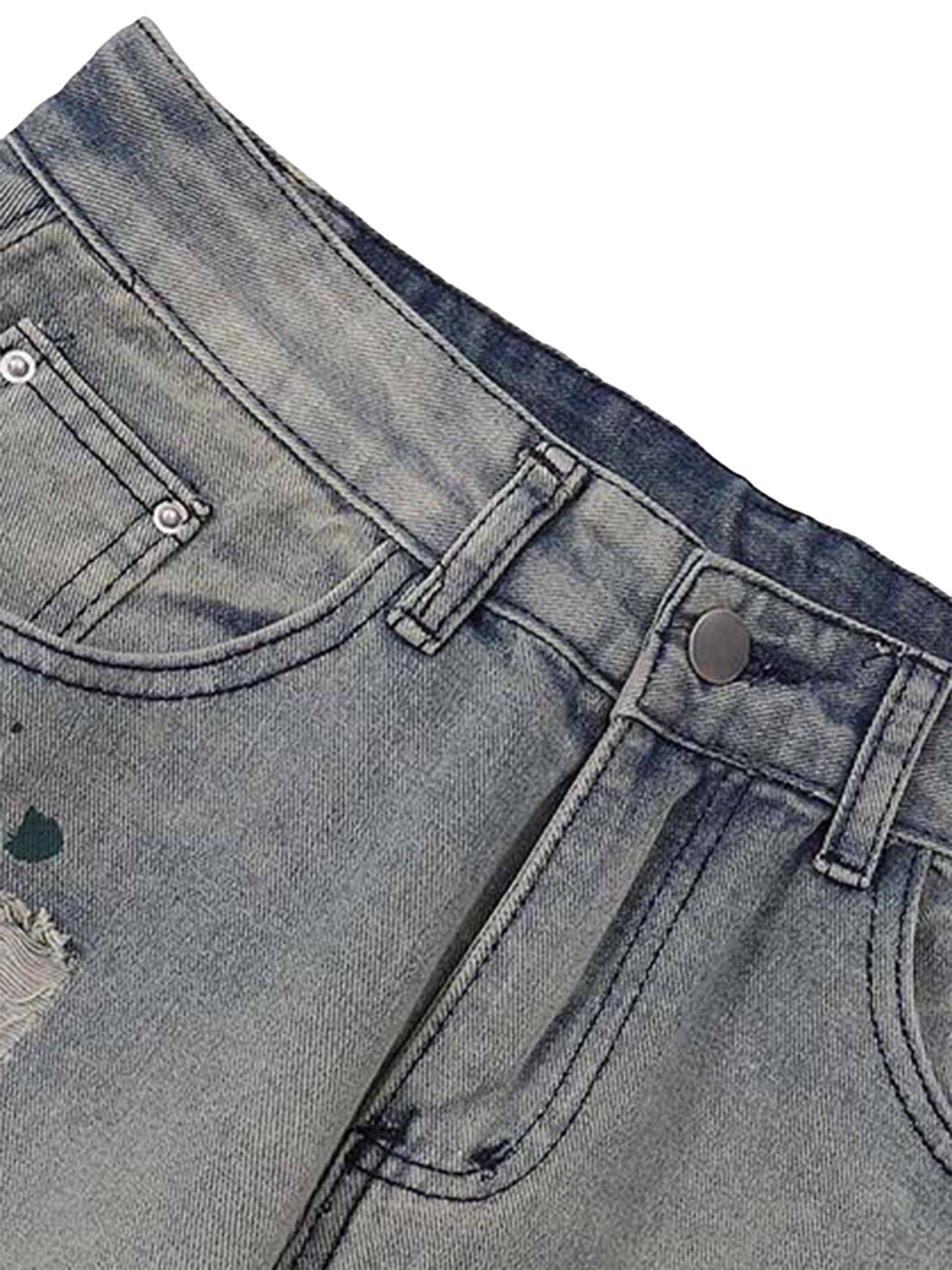 Vintage Mürekkep Sıçratma Yıkanmış ve Eskitme Jean