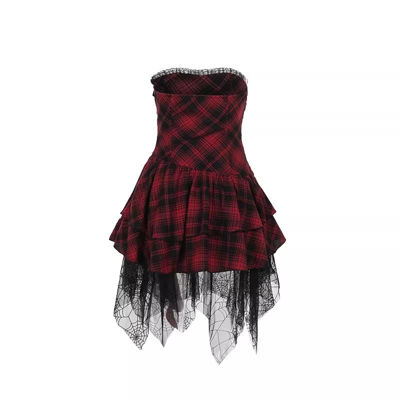 UrbanLaws Strapless Plaid Corset Elbise
