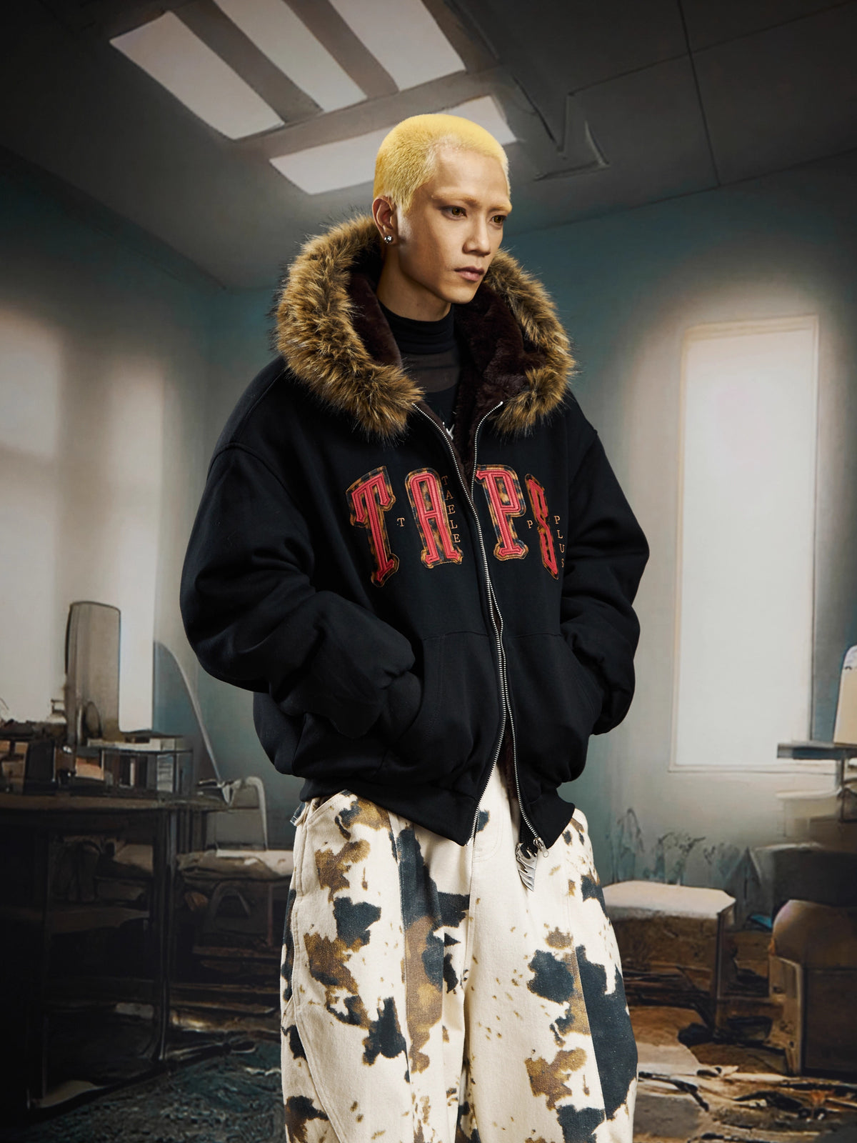 UrbanLaws Kürk Kapüşonlu Oversize Logo Hoodie Mont