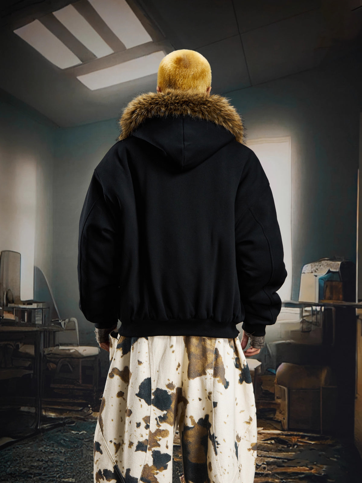UrbanLaws Kürk Kapüşonlu Oversize Logo Hoodie Mont