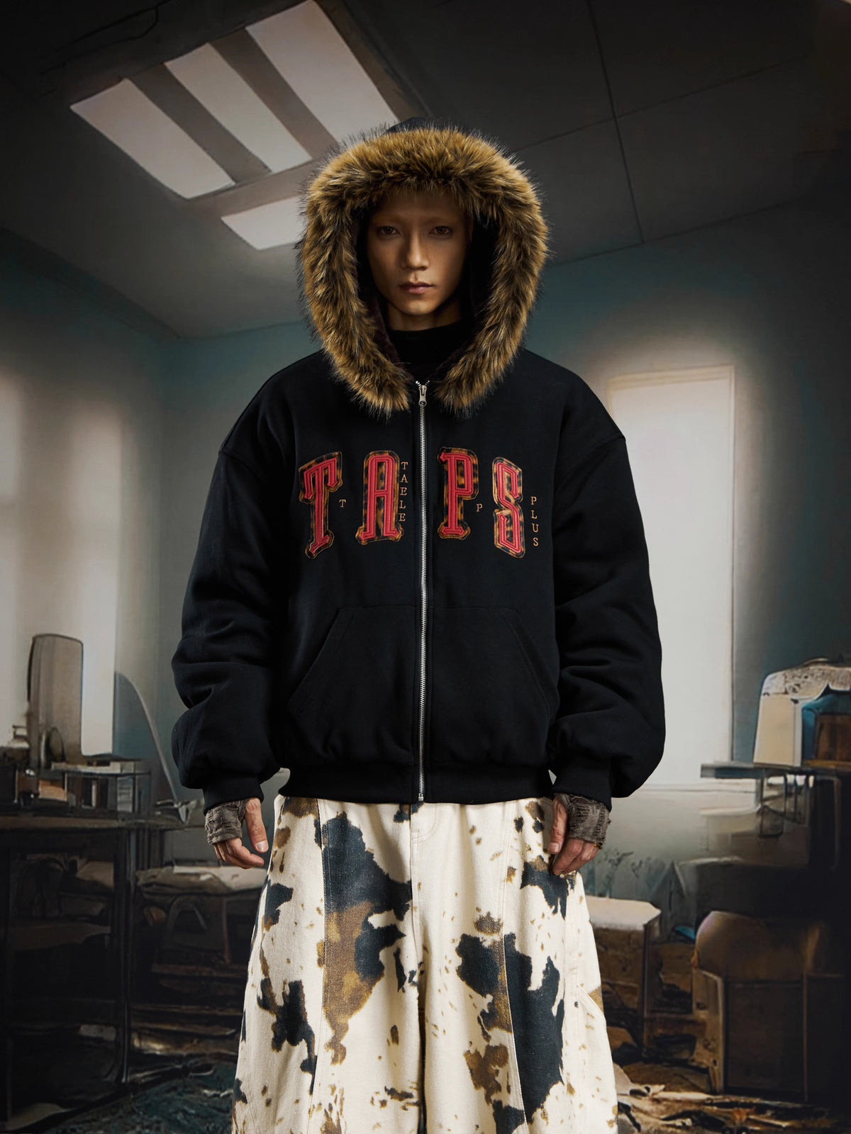 UrbanLaws Kürk Kapüşonlu Oversize Logo Hoodie Mont