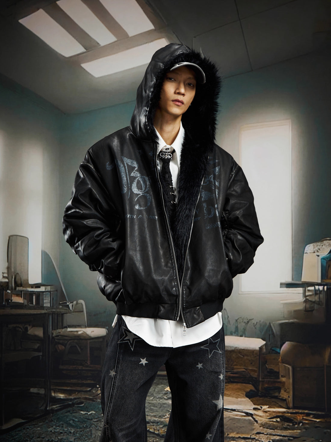 UrbanLaws Deri Kürk Kapüşonlu Oversize Mont