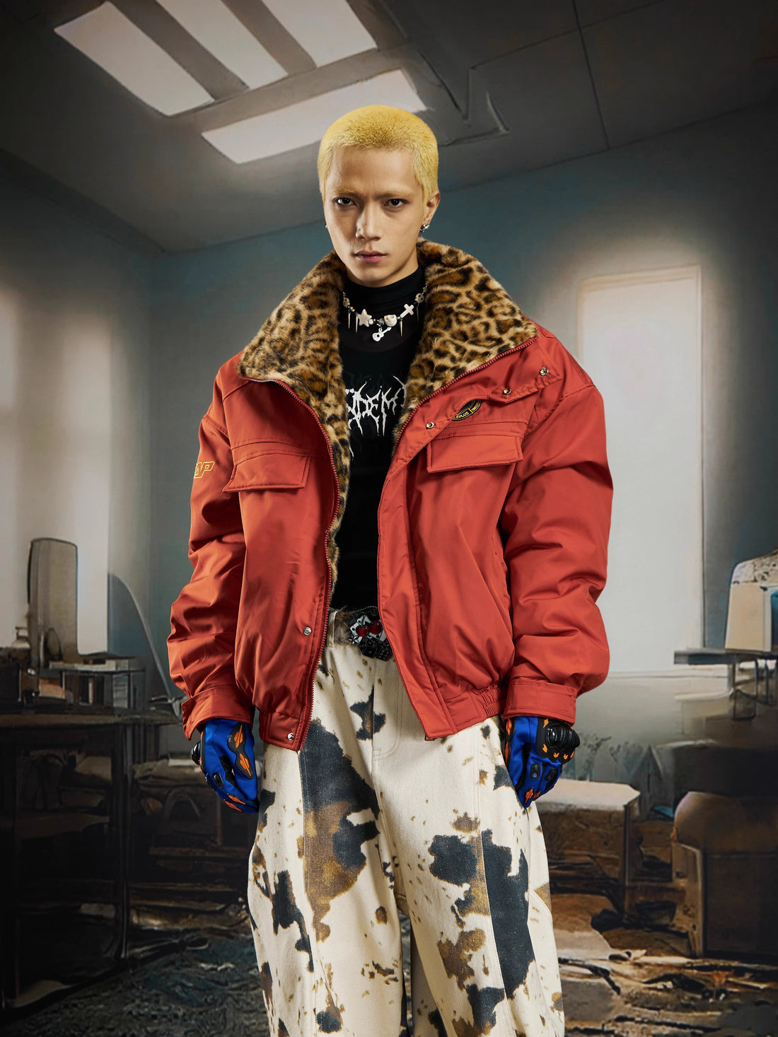 UrbanLaws Leopar Kürk Yakalı Oversize Mont