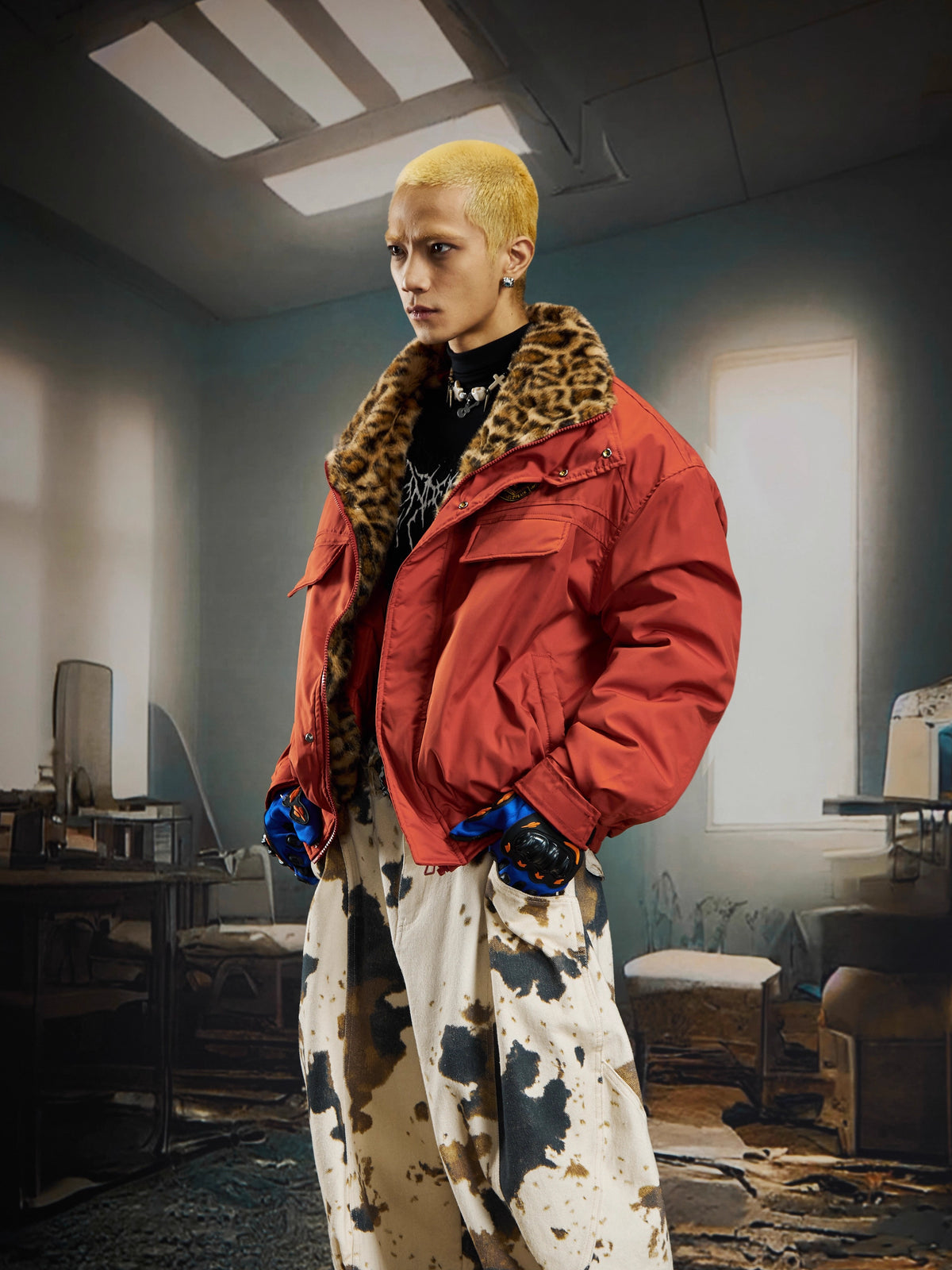 UrbanLaws Leopar Kürk Yakalı Oversize Mont