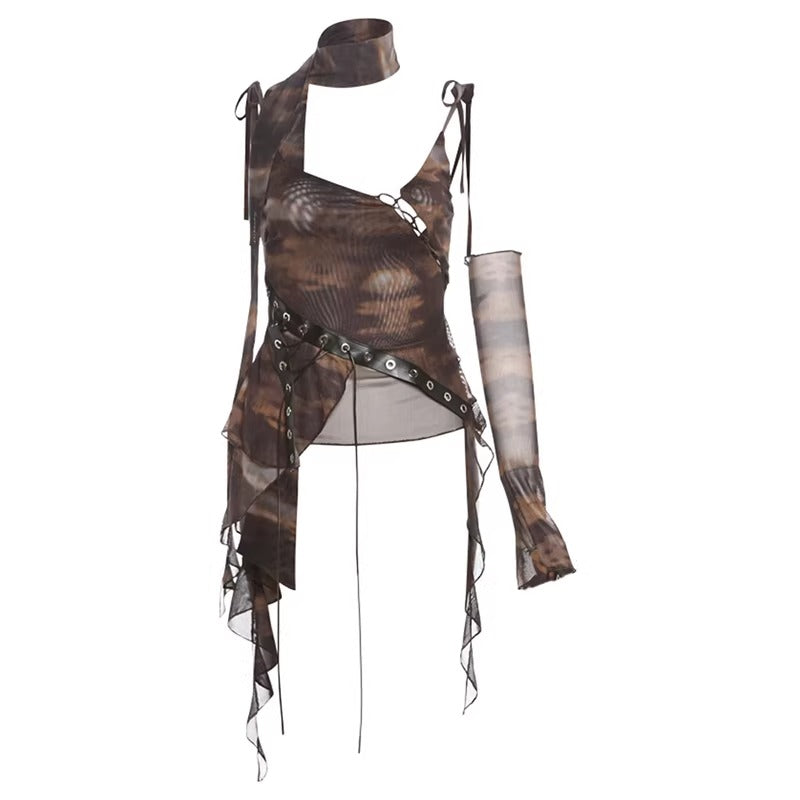 UrbanLaws Asymmetric Mesh Tie Top